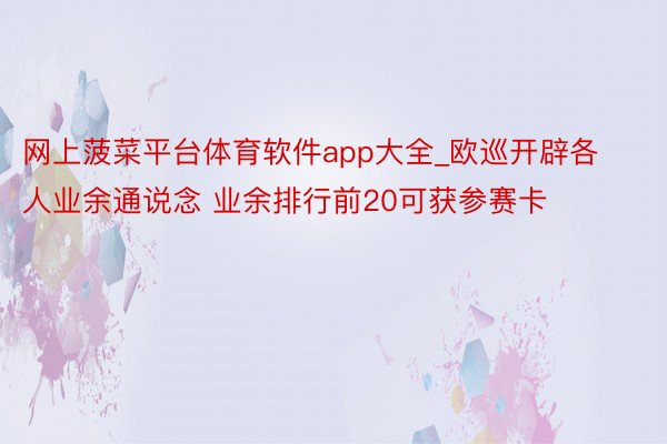 网上菠菜平台体育软件app大全_欧巡开辟各人业余通说念 业余排行前20可获参赛卡